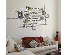 Wallflexi - Pegatinas de Pared con Marco de Fotos, diseño de Jaula de pájaros con Cristales Swarovski y Reglas de la casa, Multicolor