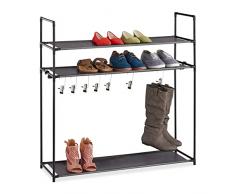 Relaxdays Zapatero 3 Niveles, Sistema Encajado, 12 Pares Zapatos, 7 Ganchos Botas, Metal y Tela, Pasillo, Color Negro, 70% Acero 20% Fieltro 10% plástico, 101 x 100 x 30 cm
