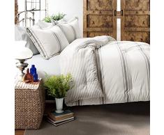 Lush Decor Farmhouse Stripe - Juego de Ropa de Cama Reversible de 3 Piezas, matrimonial/Queen, Gris