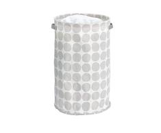 iDesign 7738 Tela, Cesta Plegable Redonda en Mezcla de algodón y poliéster con 2 Asas, Caja organizadora de Lunares para Armario, Dormitorio o habitación Infantil, Gris, 38,1 cm de diámetro x 61,0 cm