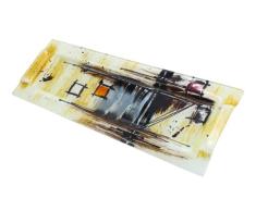 Dekohelden24 Plato decorativo de cristal con diseño abstracto, rectangular, color negro y plateado, hecho a mano, medidas: 40 x 13 x 0,5 cm aprox