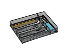 Relaxdays Cubertero CajÃ³n Rejilla MetÃ¡lica, Organizador Cubiertos 5 Espacios, Portacubiertos 5x23,5x32cm, Antracita, 100% Acero
