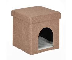Relaxdays Taburete Cúbico con Casa Cueva Gato, Escondite con CojÃn Mascota, Perros Cachorros, 38,5 x 37 x 37 cm, Marrón