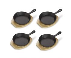 ECHTWERK Sartén para servir de hierro fundido, sartenes para servir, mini sartenes con tabla de servir, sartén pequeña, ya quemada, apta para horno, barbacoa y barbacoa, ideal para servir, 4 piezas