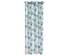 Eurofirany Merry Cortina Infantil con Ojales, diseÃ±o de bÃºhos, Elegante, Blanco y Azul, 140 x 250 cm