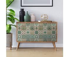 Wallplus - Adhesivos Decorativos para Pared, diseño de Azulejos Verdes Vintage, Vinilo, 63,5 x 63,5 x 3 cm