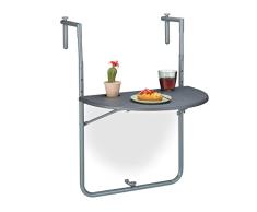 Relaxdays Mesa Colgante BalcÃ³n, Plegable, 59,5x63cm, 3 Alturas Regulables, 2 Posavasos, Mesita Barandilla Exterior, Gris