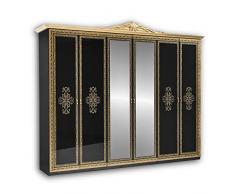 Stella Trading Eliza-Armario con Puertas de Espejo y Mucho Espacio de Almacenamiento, diseÃ±o Barroco, Color Negro y Dorado, Tabla de Madera aglomerada, 282 x 232 x 60 cm