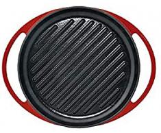 Jata GR25 - Plancha de Asar, Grill Hierro Fundido, Superficie Rayada, Apta para Todo Tipo Cocinas Incluida Inducción, Apta para Horno, Diámetro 25 cm, Roja