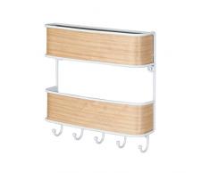 InterDesign -RealWood - Porta llaveros; Organizador de correspondencia, Soporte de Cartas; para recibidor, Cocina - 2 Niveles - de Pared - Blanco/Acabado Madera Clara