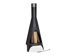 Relaxdays Chimenea de Exterior Abierta, con Atizador, Estufa de Acero para Terraza, Brasero JardÃn, 120x48x50 cm, Negro, 100%
