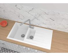 respekta HOUSTON100X50W Fregadero, 60% Material Compuesto de minerales y Fibra de Vidrio, 40% Resina sintÃ©tica, Blanco, 100 cm