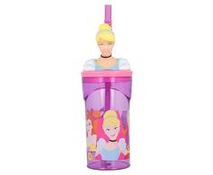 Stor Vaso Infantil Reutilizable con Pajita y Tapa con figurita 3D y Capacidad de 360 ml de Princesas Disney