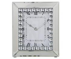 DRW Reloj de sobremesa Rectangular de Cristal Espejo con Brillantes 22x6x26cm, Esfera 16x20cm