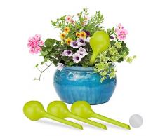 Relaxdays Set de Cuatro Globos, Sistema de riego automático, à 8cm, Plástico, Amarillo/Verde, 4 Uds