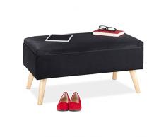 Relaxdays 0 Baúl Almacenamiento, Funda Terciopelo, 40 L, Acolchado, Patas Madera, Asiento Almacenaje, 41x80x40 cm, Negro, 50% Tablero de Fibra 30% 20%, 1 Unidad