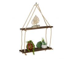 Relaxdays EstanterÃa de Madera, Estantes Colgantes, con Cuerdas, Mueble rústico, 63x43x13 cm, 1 Ud, Marrón
