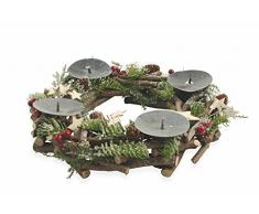 Villa d Este Xmas portavelas Bayas Y Piñas, Madera, Marfil, 29 x 29 x 8 cm