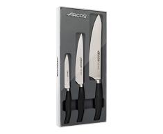 ARCOS Juego Cuchillos cocina forjados 3 piezas (Cuchillo pelar + Cuchillo cocina + Cuchillo chef), Forjados en Acero Inoxidable Nitrum, Mango polipropileno POM, Serie Clara, Color negro