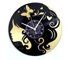 Instant Karma Clocks Instant Karma - Reloj de Pared Doble de Vinilo, Color Dorado - Idea Regalo Mariposa Vintage Mujer Cara Perfil, silencioso