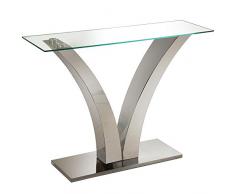 DRW Consola - Mesa recibidor pie Cromado V y Cristal Transparente 110x35x79cm