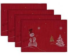 DII ColecciÃ³n de decoraciÃ³n de Mesa Bordada Cocina de Navidad, PoliÃ©ster, Rojo, Snowman Placemat Set, 13x19, 4