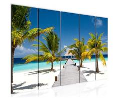 Cuadro de pared de 200 x 80 cm con diseño de palmeras de la playa, lienzo de fieltro de tamaño XXL con 5 piezas, fabricado en Alemania, listo para colgar, 604955a