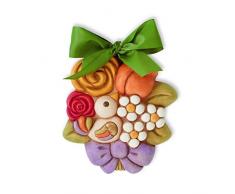 THUN Los Clasicos da parete Ramo de rosas con pájaro, cerámica, multicolor, 19.2 x 17.6 x 5.1 cm