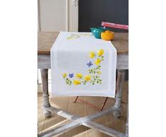 Vervaco Serigrafiado Camino de Mesa, diseÃ±o de Flores de Primavera Stick de vorgezeichnet Camino con webrand, algodÃ³n, Multicolor, 40Â x 100Â x 0,3Â cm