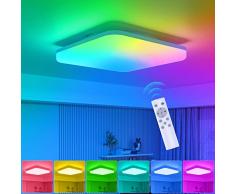 RGB Plafon Led Regulable Con Control Remoto, Ã275mm 18w 1600lm Plafon Led Techo Cuadrado, IP54 Impermeable, 18w Equivale a 150w, 2700k-5000k Regulable Lámpara De Techo Para Baño, Cocina, Dormitorio