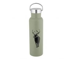 axentia Termo Davos con impreso de ciervo, Termo con doble pared de acero inoxidable, Vaso termico para casa o para llevar, color: gris, aprox. 600 ml