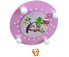 Elobra-Leuchten 128244 - Lámpara de techo LED (4 bombillas), diseño de búhos, colo rosa