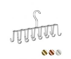 relaxdays Corbatero 14 Ganchos, Percha Cinturones Moderna, Metal, Plateado, 17 x 36 x 9,5 cm, Hierro