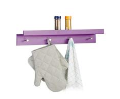 Relaxdays Estante Perchero de Pared Retro, Madera MDF, Violeta, 10 x 60 x 11.5 cm