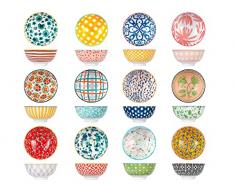 H&H Mix&Match - Juego de 12 tazas de porcelana, redondas, 12 cm, color verano