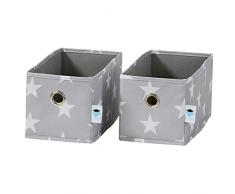 LOVE IT STORE IT Cajonera de 2 piezas, organizador de tela, juego con dos cajas pequeÃ±as, gris claro con estrellas, 15 x 30 x 15 cm