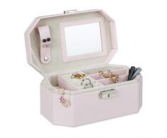Relaxdays Organizador Joyero con Espejo y Llave, Piel Sintética, Rosa, 10 x 22 x 13 cm