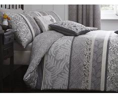 Dreams 'n' Drapes Hanworth - Juego de Funda nórdica Individual Horizontal con diseño de Hojas y pájaro en Sombras, Reversible, Color Gris, Gris Oscuro, Single Duvet Cover Set