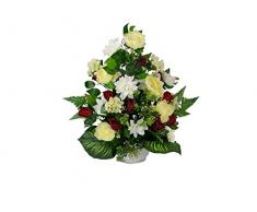 DRW Centro de Flores Artificiales para Cementerio Iglesias Bodas Centro de Flores para los Santos Rojo Blanco y Beige (Centro 75x55 cm)