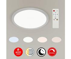 Briloner Leuchten Techo, Panel LED Regulable, Temperatura de Color, función de luz Nocturna, Incluye Control Remoto, 22 W, 2,200 Lumen, 40 cm de diámetro, Plata