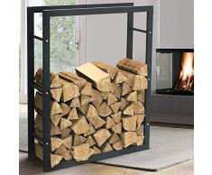 BAKAJI Soporte vertical para leña rectangular de metal para madera de interior, exterior, madera, casa, jardÃn, para chimenea, chimenea, diseño moderno (100 x 25 x 80 cm)