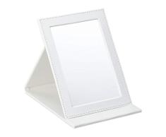 Relaxdays Plegable, Maquillaje Cuero SintÃ©tico, Espejo: 16x11 cm (Altura x Ancho), Blanco, 1 Pieza