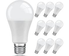 LEDYA Bombilla de rosca E27, 13 W, 1200 lúmenes, E27, equivalente a bombilla incandescente de 100 W, blanco cálido de 3000 K, bombilla de ahorro de energÃa A60, paquete de 10