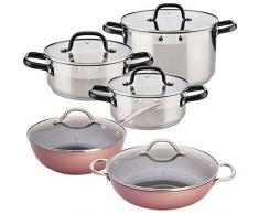 San Ignacio Vita: BaterÃa de Cocina: Cacerolas: Ã20x8,5 (2 L), Ã24x10,5 (4 L) y Ã28x16,5 (9 L) Tartera (Olla Baja) de Ã28x7 (3,4 L) sartén Honda Ã24 cm-Todas con Tapa de Vidrio, aptas para inducción