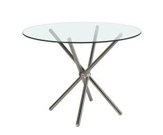 DONREGALOWEB - Mesa Redonda de Cristal con Patas de Metal Cromado - 84101