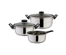 axentia Juego de ollas compactas, tapa de cristal, acero inoxidable, 5 piezas, olla, olla de cocina, utensilios de cocina