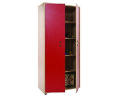 Mobeduc alto armario con 2 puertas, madera, color rojo, 80 x 180 x 40 cm