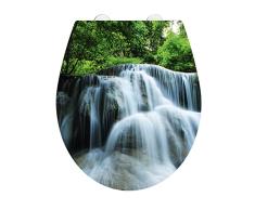WENKO Tapa de WC alto brillo Waterfall acÃ­lico - Asiento de inodoro, antibacteriano, dispositivo automÃ¡tico de descenso, sujeciÃ³n higiÃ©nica Â«Fix-ClipÂ», Duroplast, 39 x 45 cm, Blanco