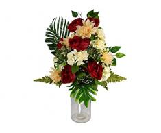 DRW Centro de Flores Artificiales para Cementerio Iglesias Bodas Centro de Flores para los Santos Rojo Naranja y Beige (JarrÃ³n, PoliÃ©ster, 65x40 cm)