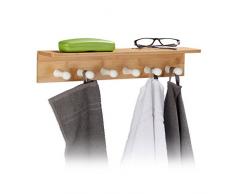 Relaxdays bambú Toalla Ganchos, HxWxD: 10 x 50 x 9 cm, Toalla Percha de Pared con 6 Ganchos, Madera, Cuarto de baño Accesorio de, Natural, Color marrón